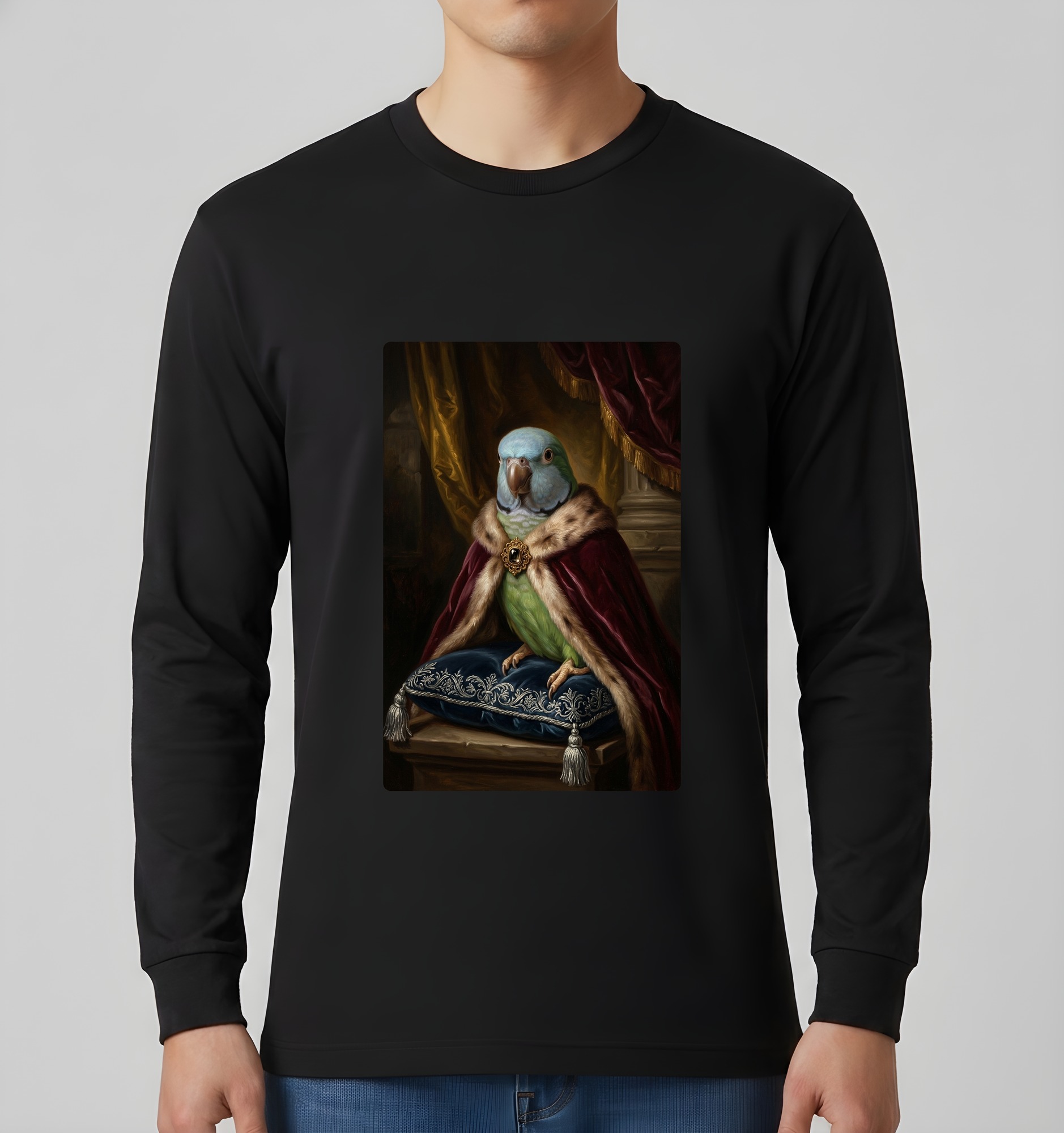 ダルマインコのルネサンス肖像画長袖Tシャツ(ブラック)(3枚目)