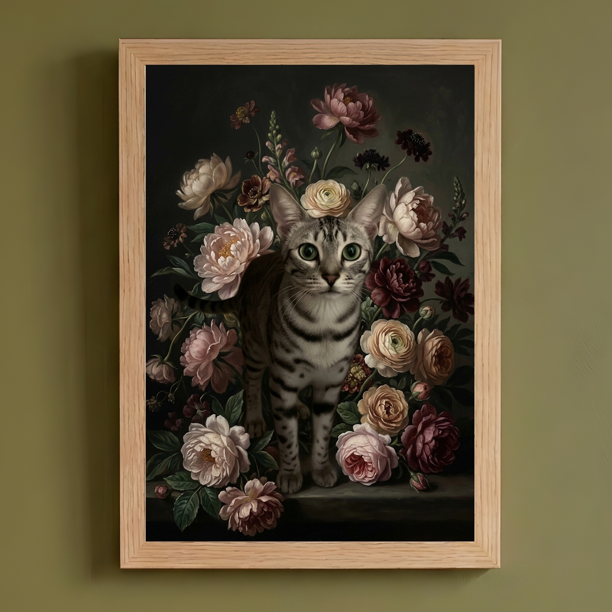 エジプシャンマウの花の油絵風アート花柄額装プリント(A4サイズ)