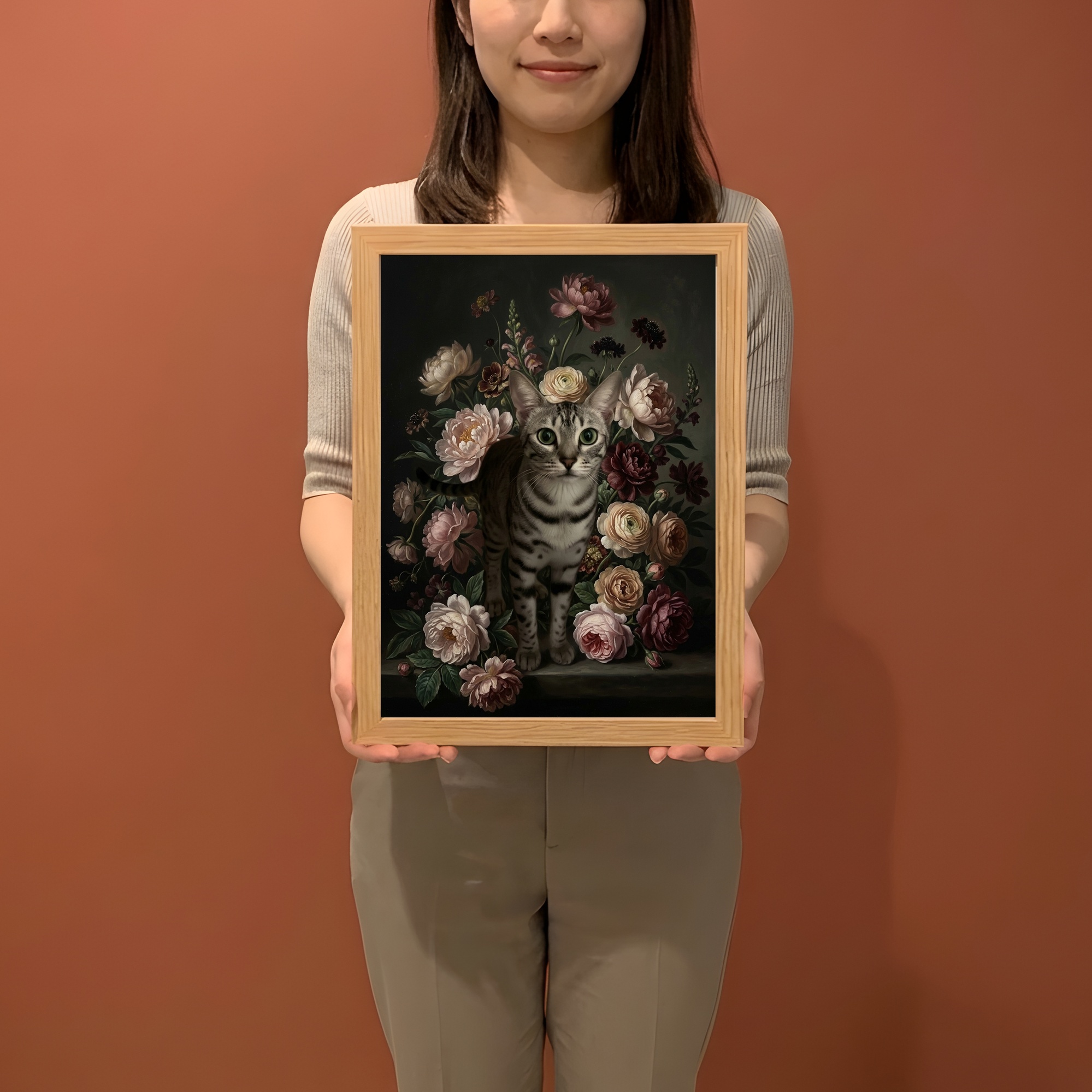 エジプシャンマウの花の油絵風アート花柄額装プリント(A4サイズ)(2枚目)