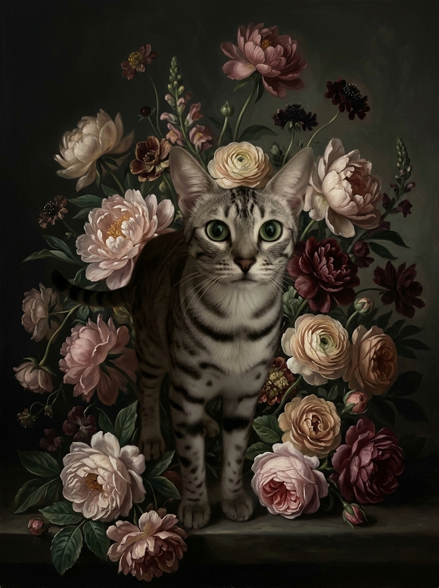 エジプシャンマウの花の油絵風アート花柄額装プリント(A4サイズ)(4枚目)