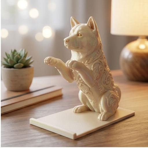 秋田犬のルネサンス肖像画スマホスタンド（シルクゴールド）（2枚目）