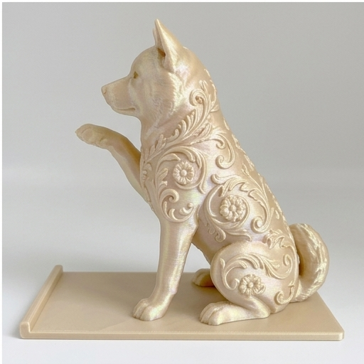 秋田犬のルネサンス肖像画スマホスタンド（シルクゴールド）（4枚目）