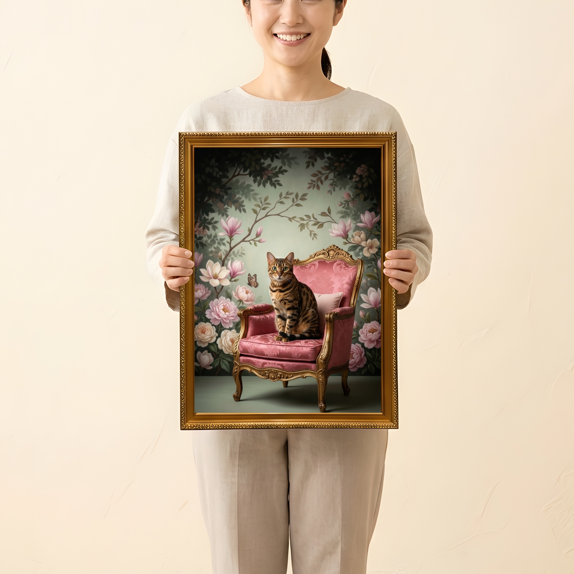 ベンガルのシャビーピンクの油絵風アートロココ調額装プリント(A3サイズ)(2枚目)