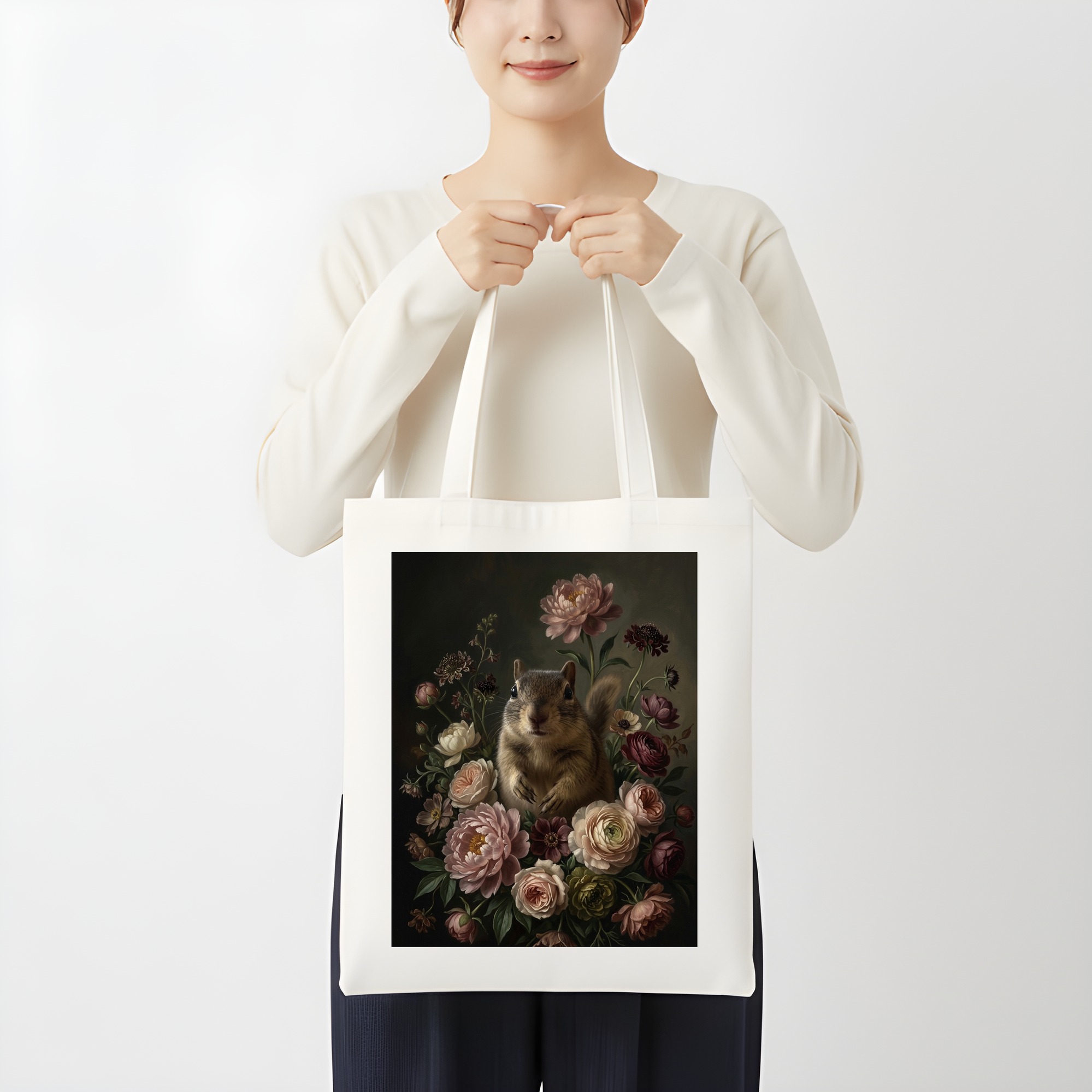 リチャードソンジリスの花の油絵風アート花柄トートバッグ（3枚目）