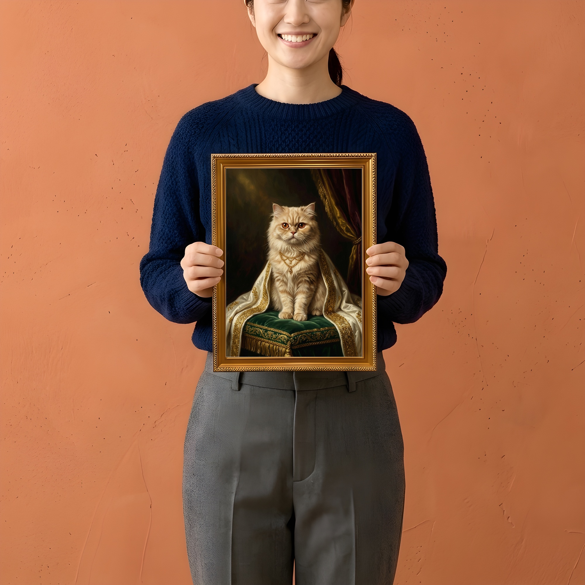 ペルシャ猫のルネサンス肖像画額装プリント(A4金縁)(2枚目)