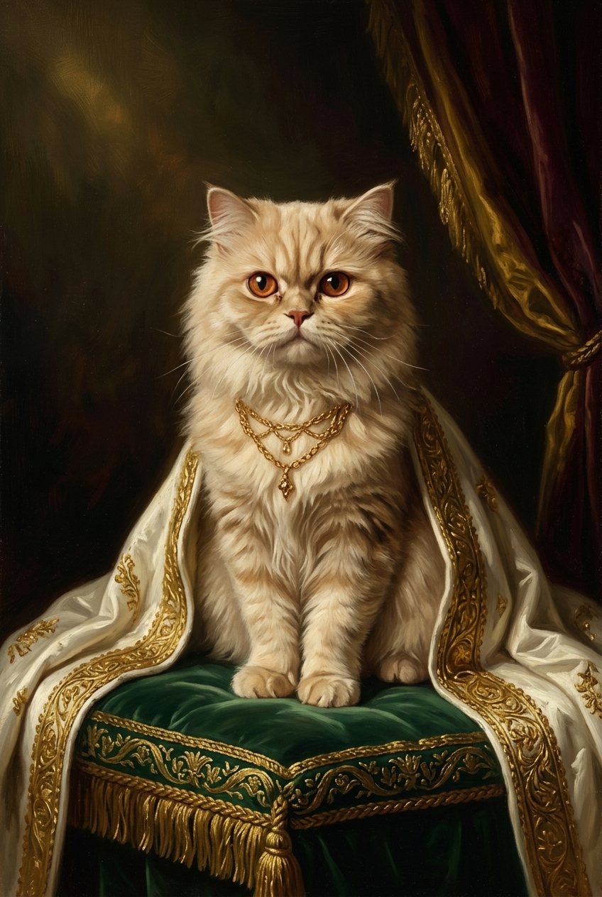 ペルシャ猫のルネサンス肖像画額装プリント(A4金縁)(4枚目)