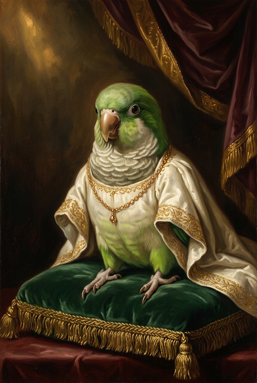オキナインコのルネサンス肖像画額装プリント（A4サイズ）（4枚目）