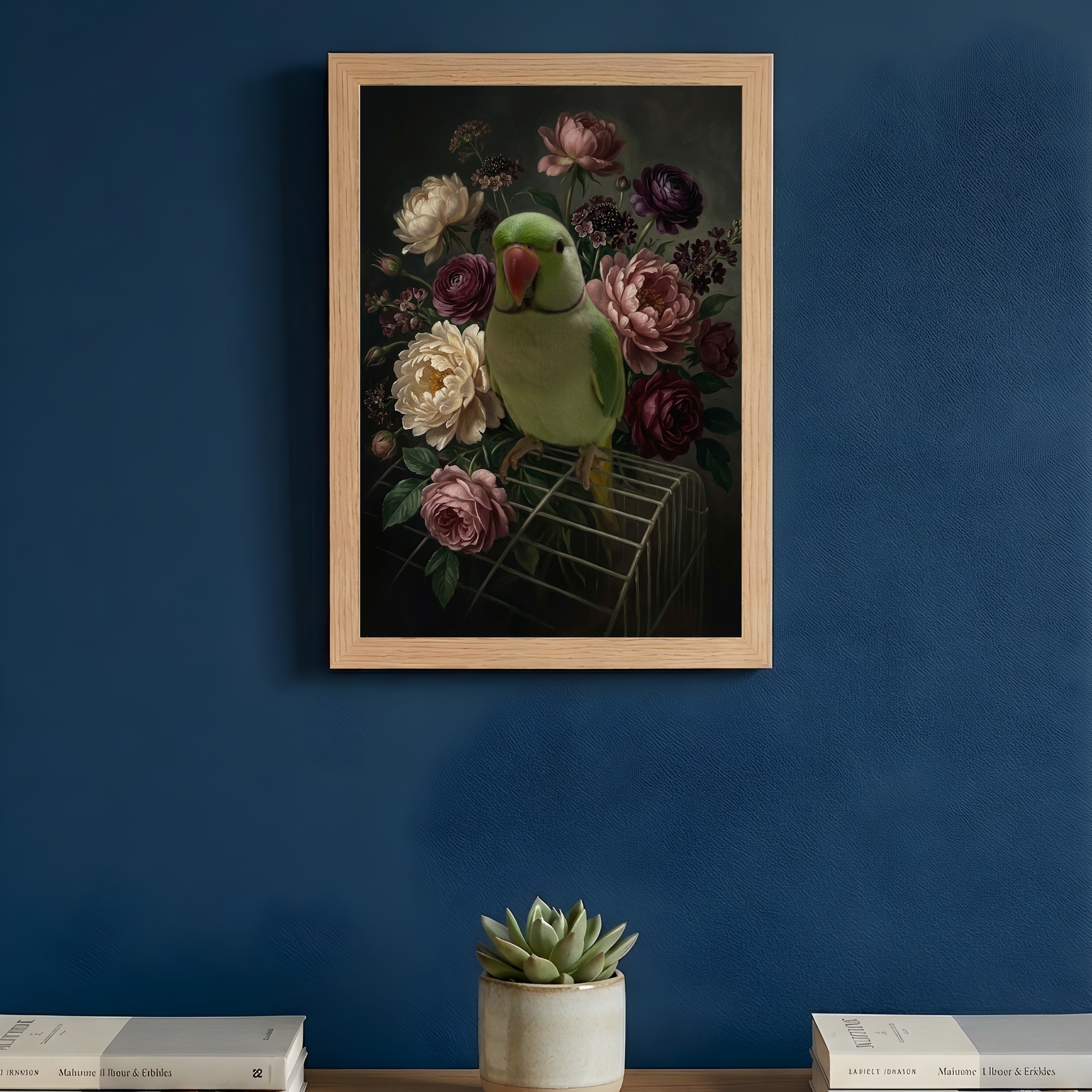 インドオオハナインコの花の油絵風アート花柄額装プリント(A4サイズ)(3枚目)