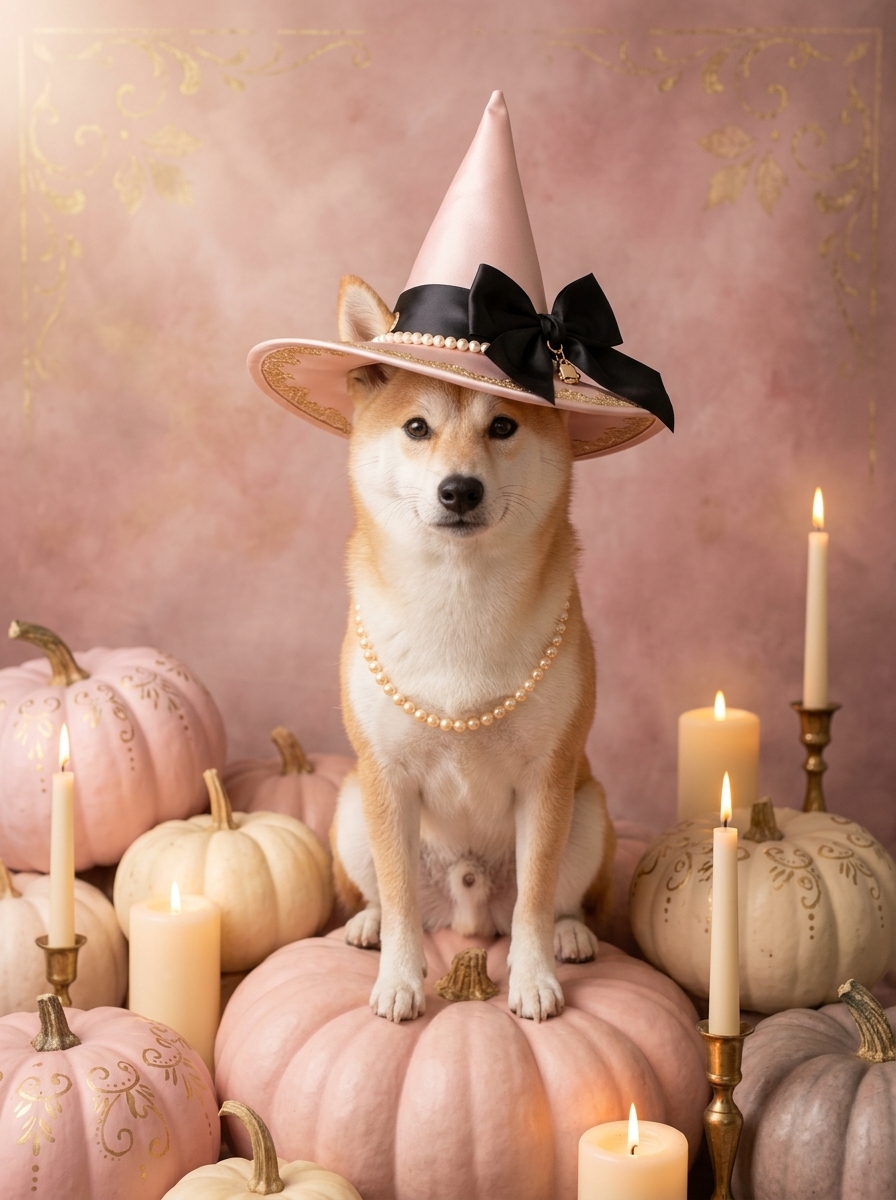 柴犬のかぼちゃとキャンドルの油絵風アートハロウィン額装プリント（A4サイズ）（4枚目）