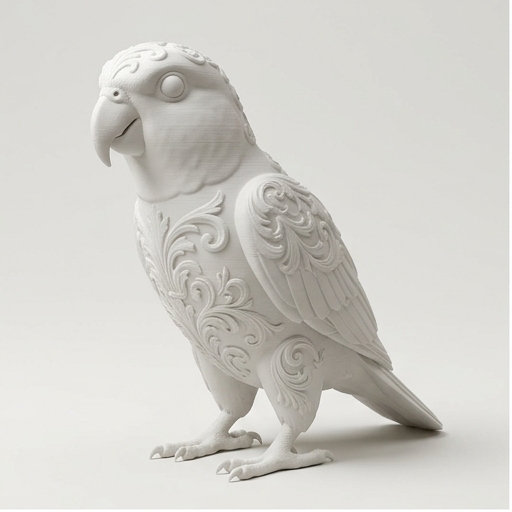 シロハラインコのルネサンス肖像画置物(全身オブジェ)(マットホワイト)