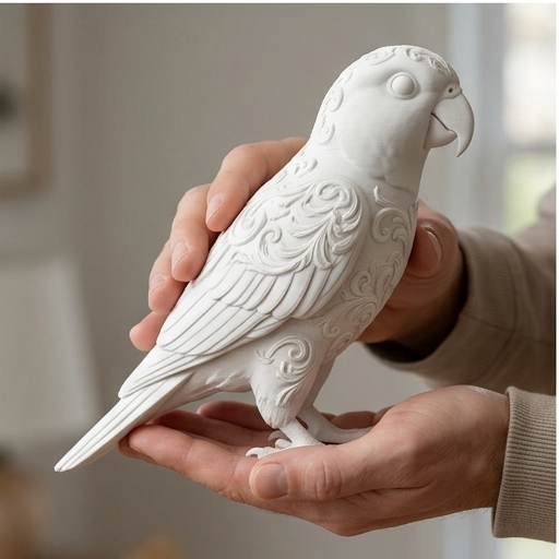 シロハラインコのルネサンス肖像画置物(全身オブジェ)(マットホワイト)(3枚目)