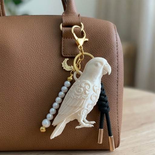 アカハラインコのルネサンス肖像画キーホルダー（シルクホワイト）（3枚目）