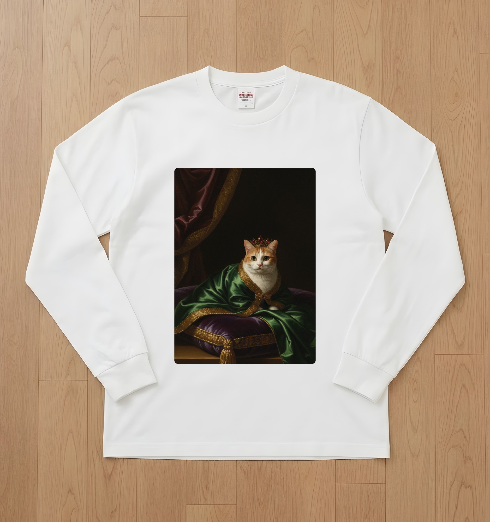マンチカンのルネサンス肖像画長袖Tシャツ(ホワイト)