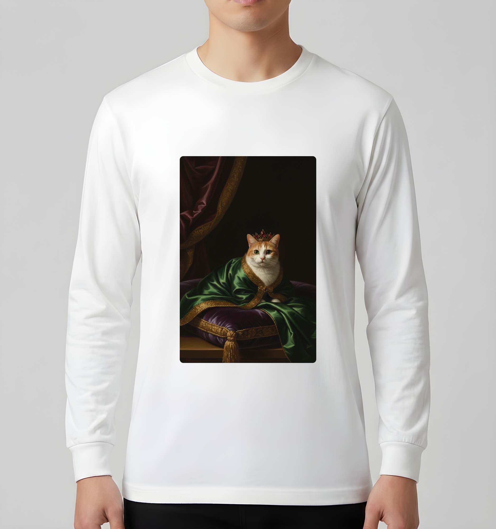 マンチカンのルネサンス肖像画長袖Tシャツ(ホワイト)(3枚目)