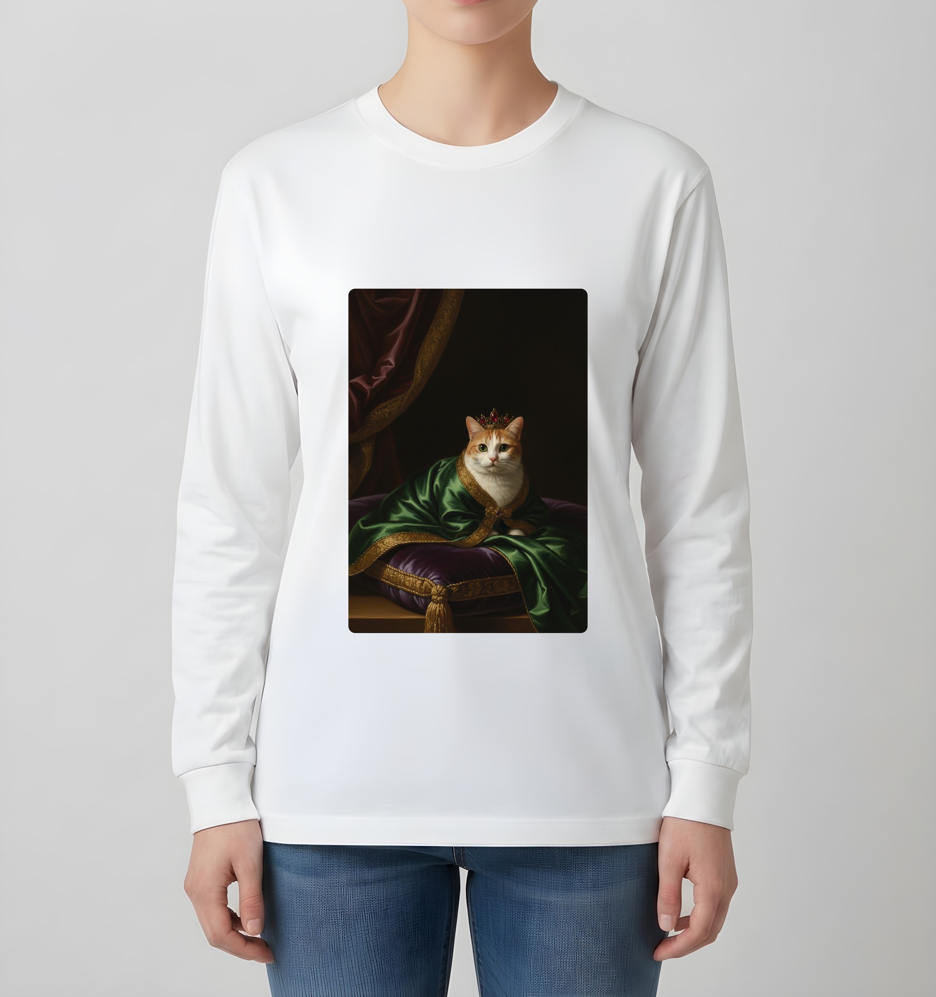 マンチカンのルネサンス肖像画長袖Tシャツ(ホワイト)(4枚目)