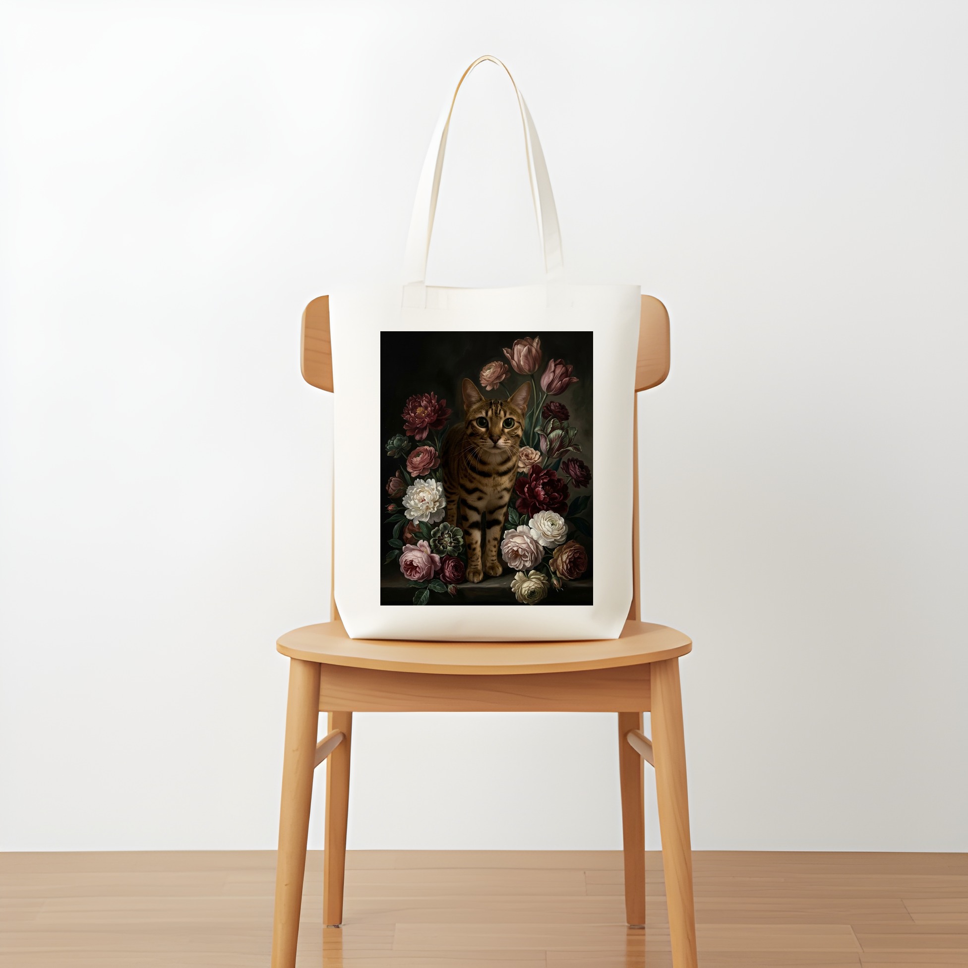 オシキャットの花の油絵風アート花柄トートバッグ(5枚目)
