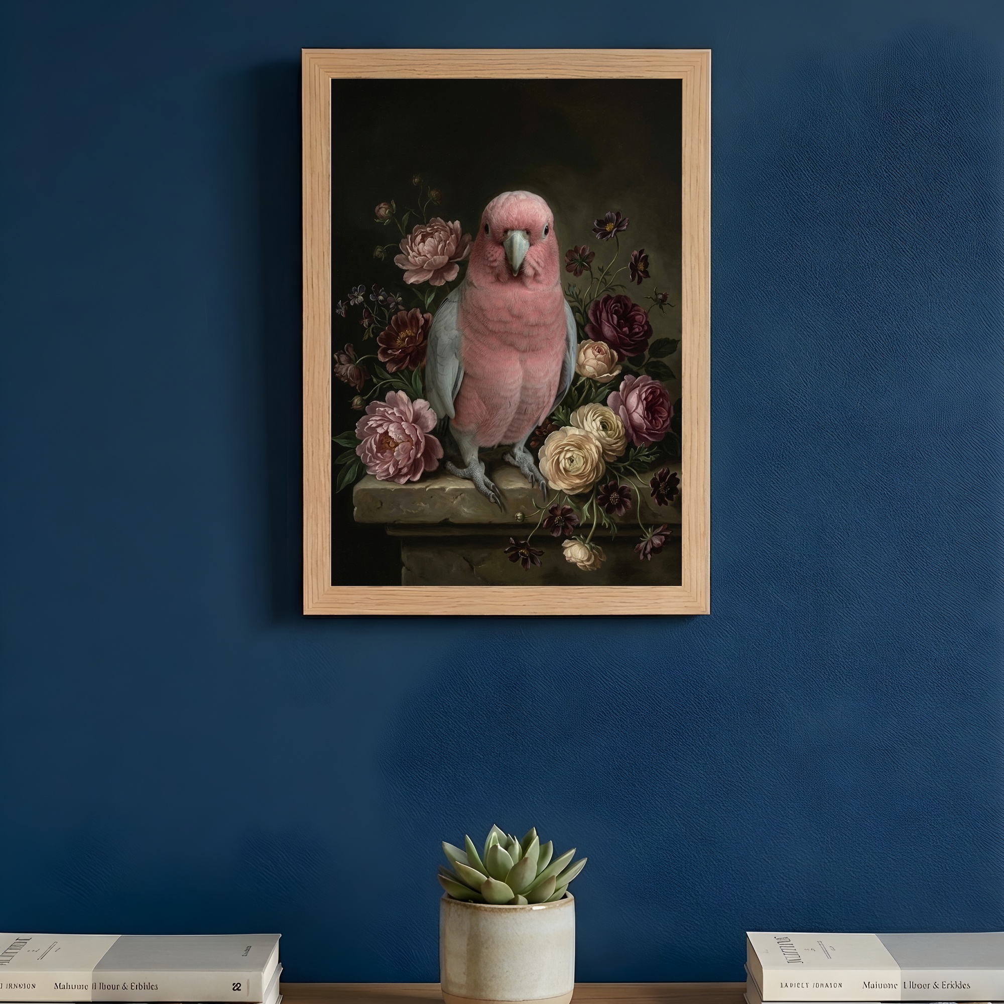 モモイロインコの花の油絵風アート花柄額装プリント（A4サイズ）（3枚目）