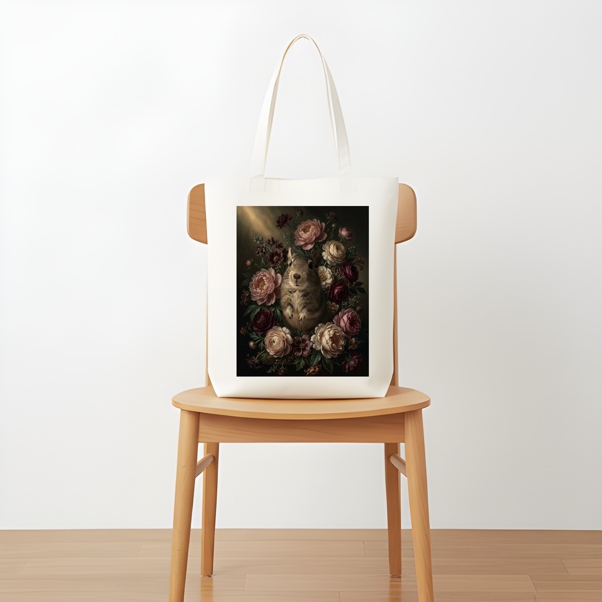 デグーの花の油絵風アート花柄トートバッグ（5枚目）