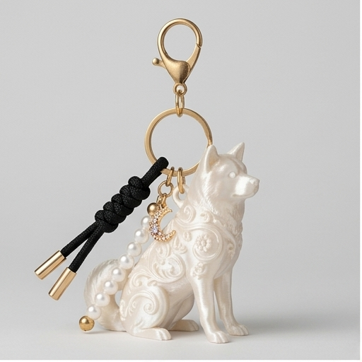 秋田犬のルネサンス肖像画キーホルダー(シルクホワイト)