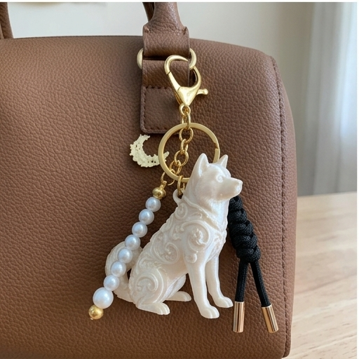 秋田犬のルネサンス肖像画キーホルダー(シルクホワイト)(3枚目)