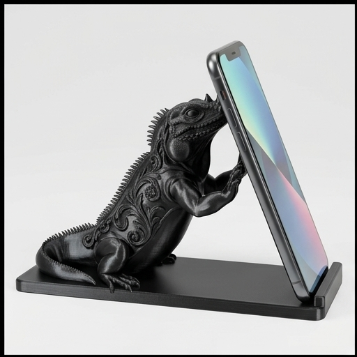 サイイグアナのルネサンス肖像画スマホスタンド(シルクブラック)