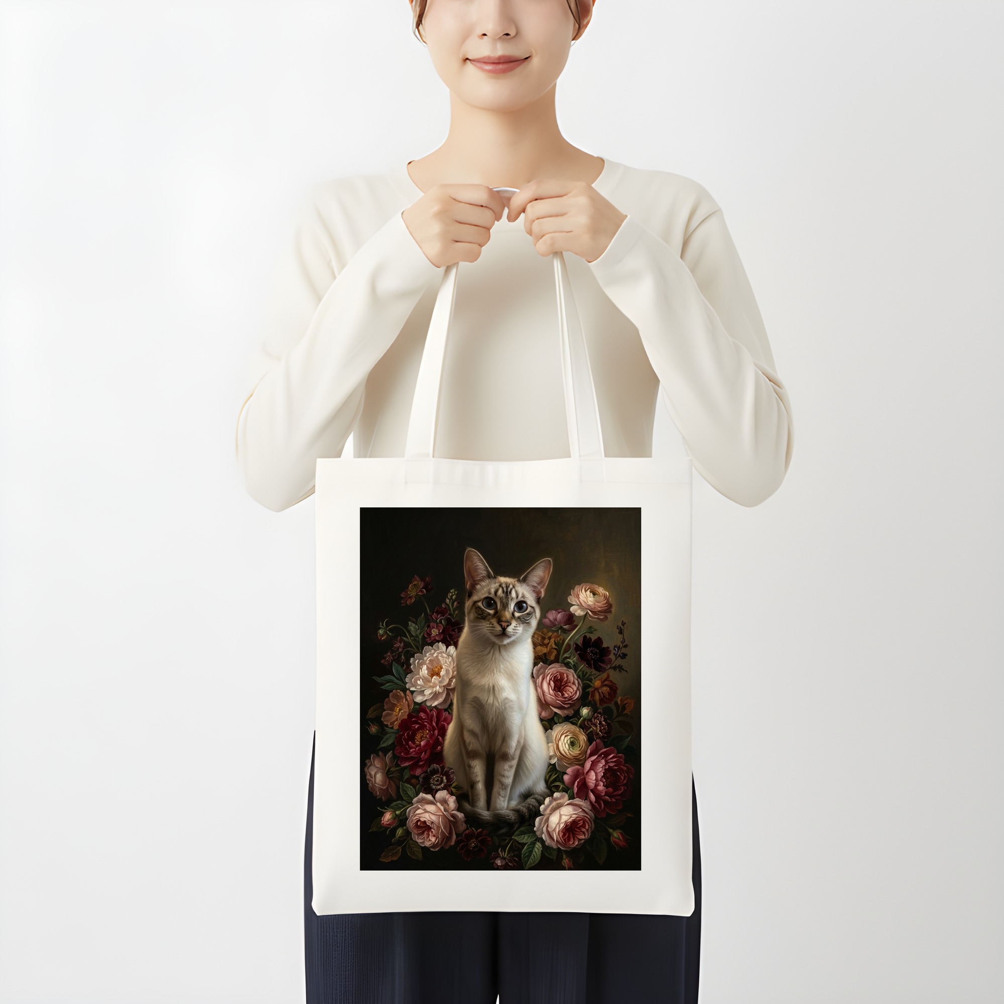バリニーズの花の油絵風アート花柄トートバッグ（3枚目）