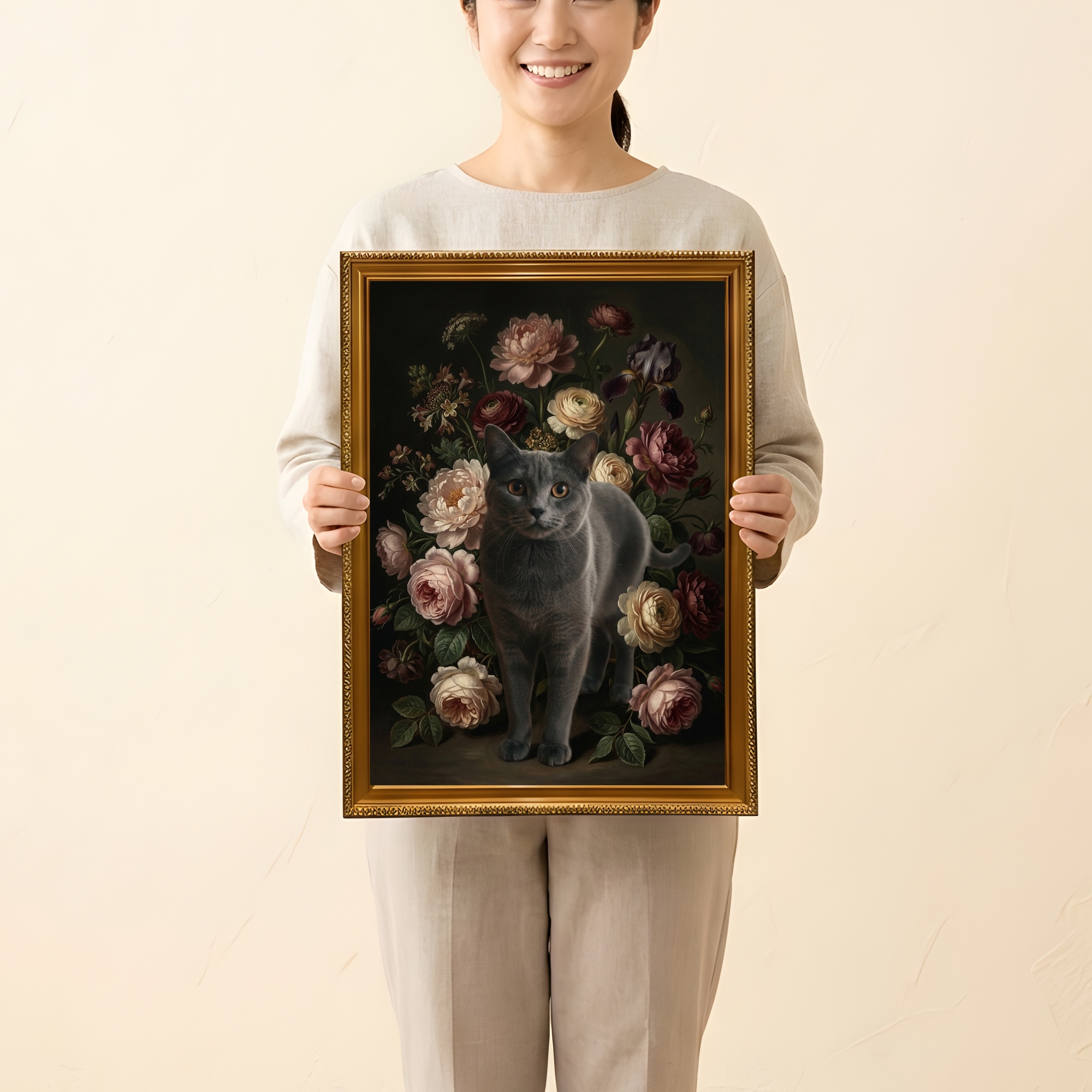 シャルトリューの花の油絵風アート花柄額装プリント(A3サイズ)(2枚目)