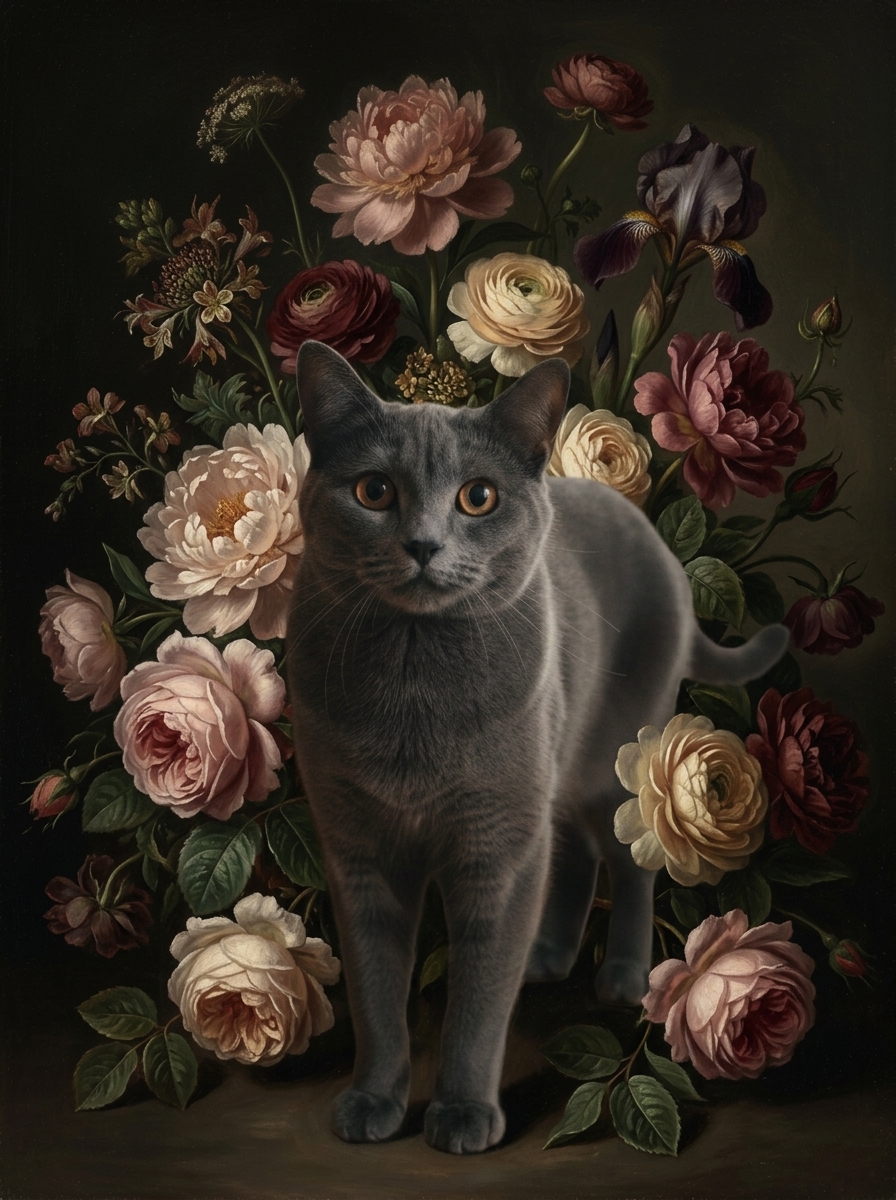 シャルトリューの花の油絵風アート花柄額装プリント(A3サイズ)(4枚目)