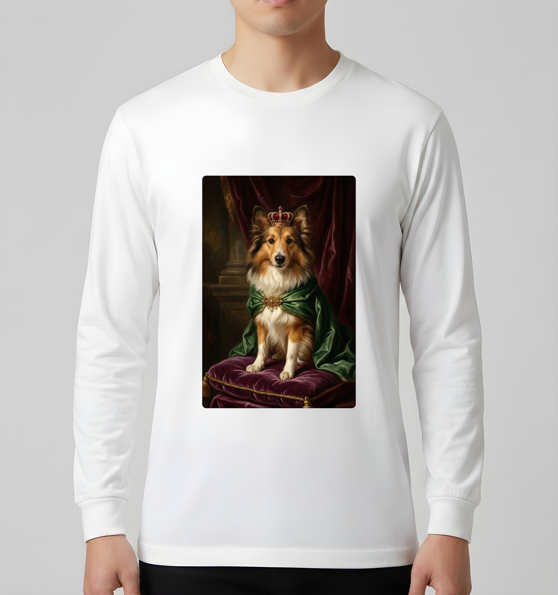 シェットランドシープドッグのルネサンス肖像画長袖Tシャツ（ホワイト）（3枚目）