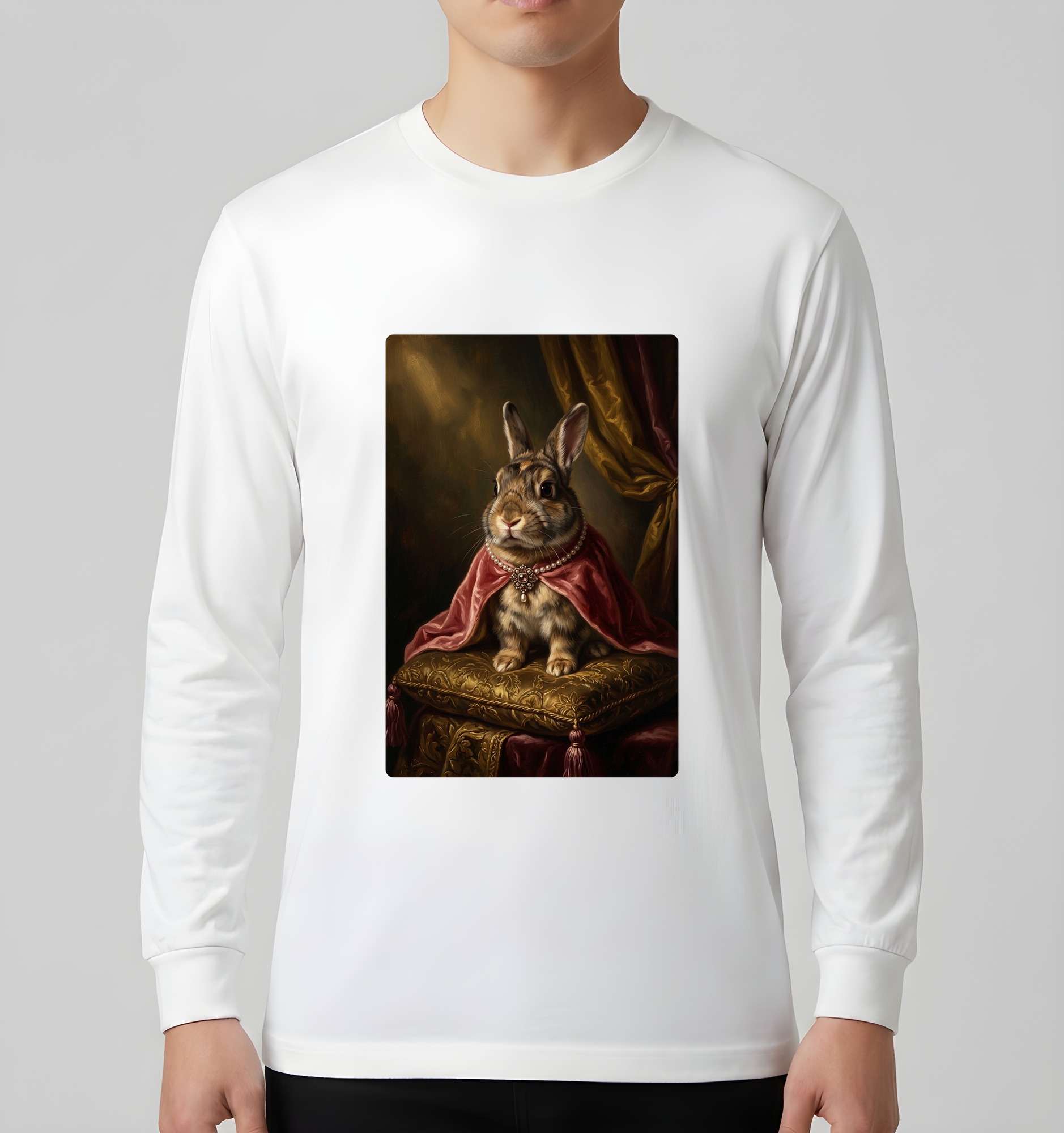 うさぎのルネサンス肖像画長袖Tシャツ（ホワイト）（3枚目）