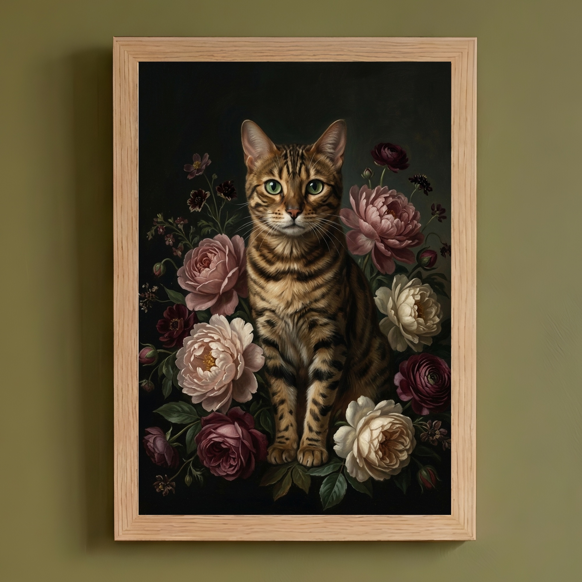 ベンガルの花の油絵風アート花柄額装プリント(A4サイズ)