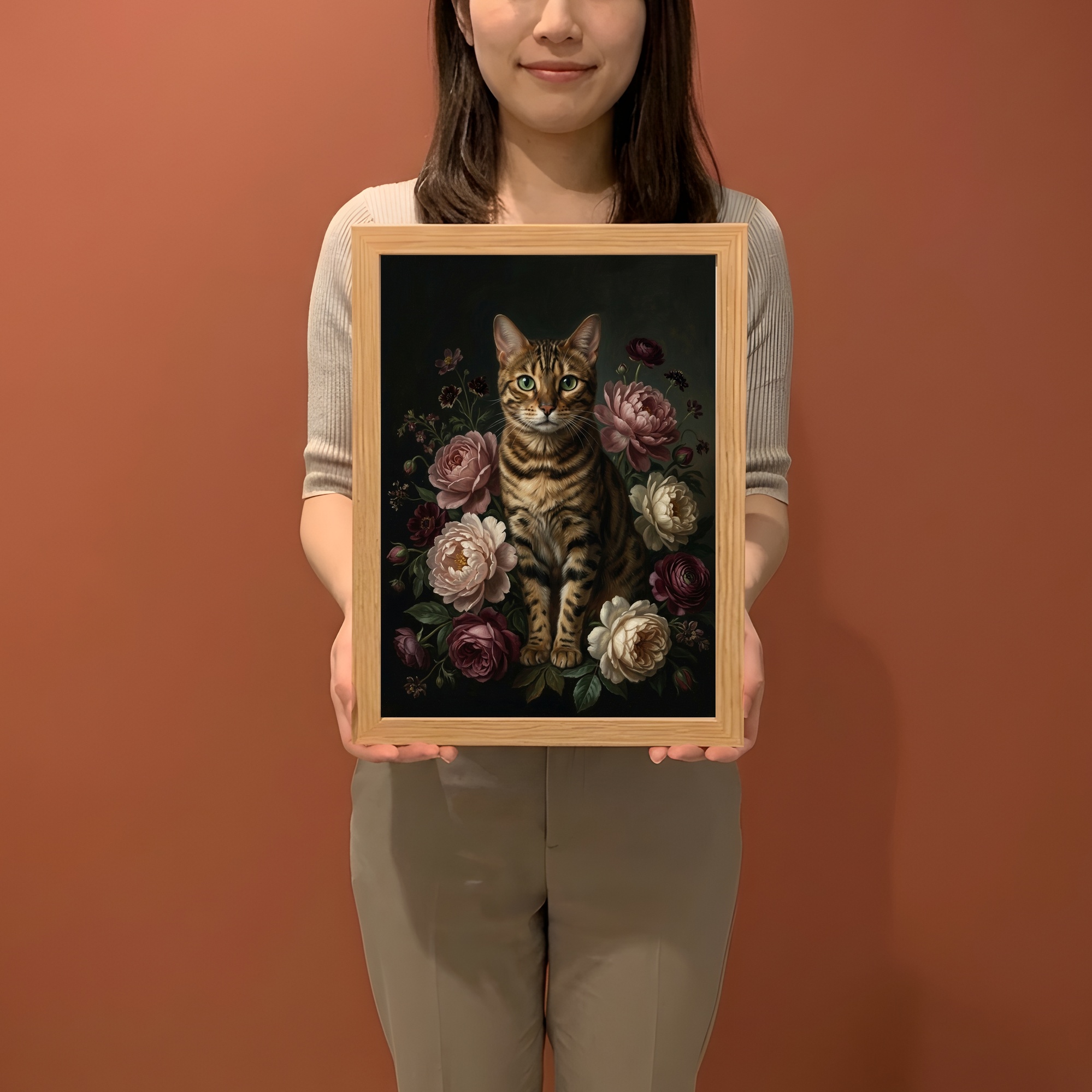 ベンガルの花の油絵風アート花柄額装プリント(A4サイズ)(2枚目)