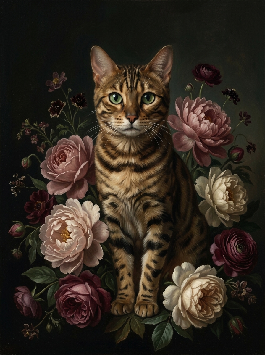 ベンガルの花の油絵風アート花柄額装プリント(A4サイズ)(4枚目)