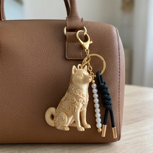 柴犬のルネサンス肖像画キーホルダー（シルクゴールド）（3枚目）