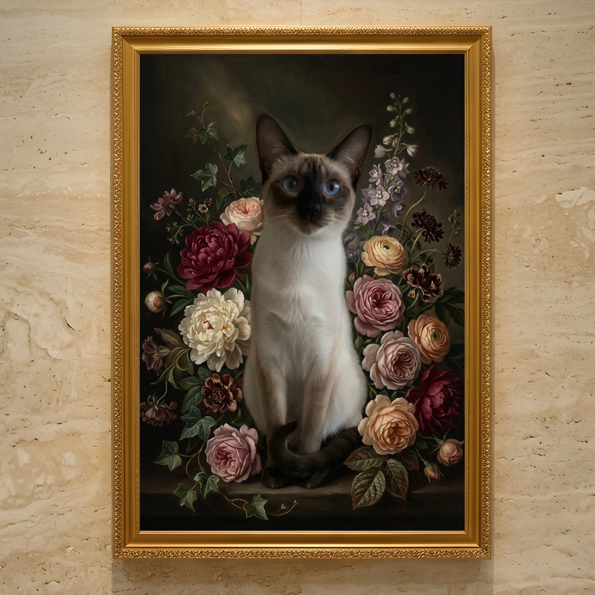 バリニーズの花の油絵風アート花柄額装プリント(A3サイズ)