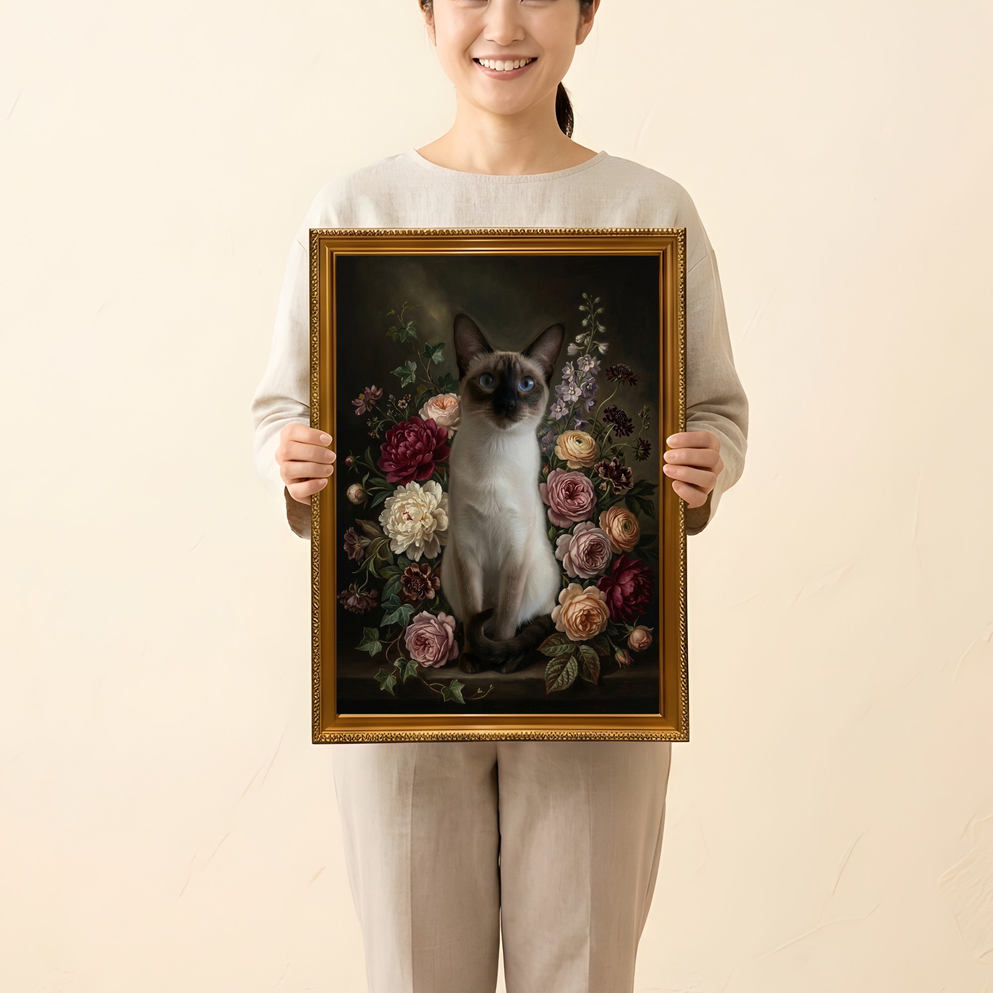 バリニーズの花の油絵風アート花柄額装プリント(A3サイズ)(2枚目)