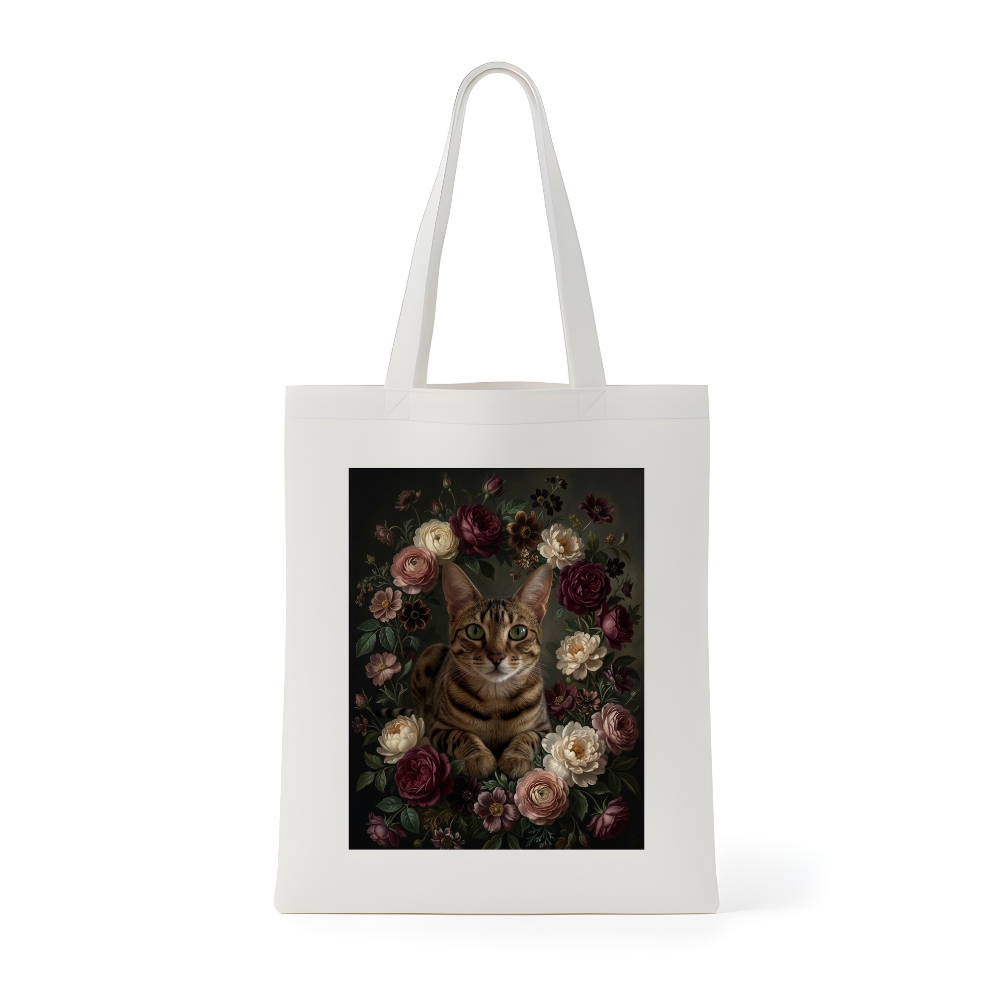 オシキャットの花の油絵風アート花柄トートバッグ