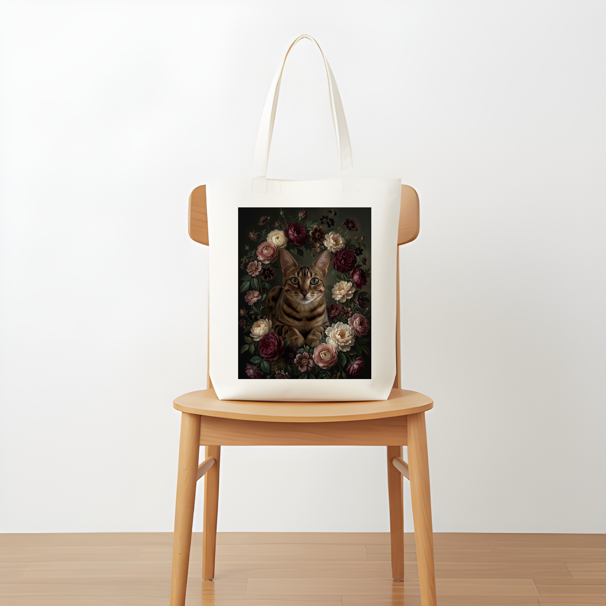 オシキャットの花の油絵風アート花柄トートバッグ(5枚目)