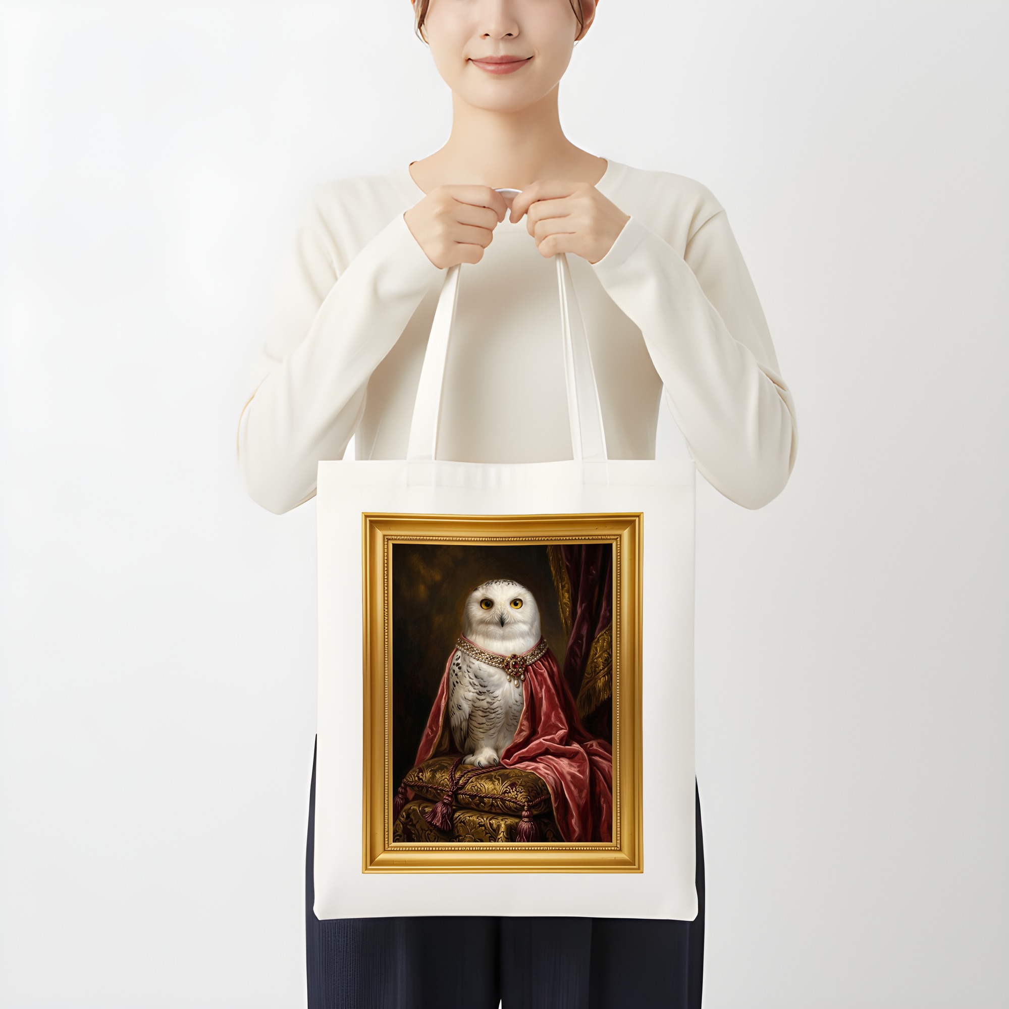 シロフクロウのトートバッグ 3枚目