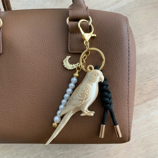 インドオオハナインコのルネサンス肖像画キーホルダー（シルクゴールド）（3枚目）