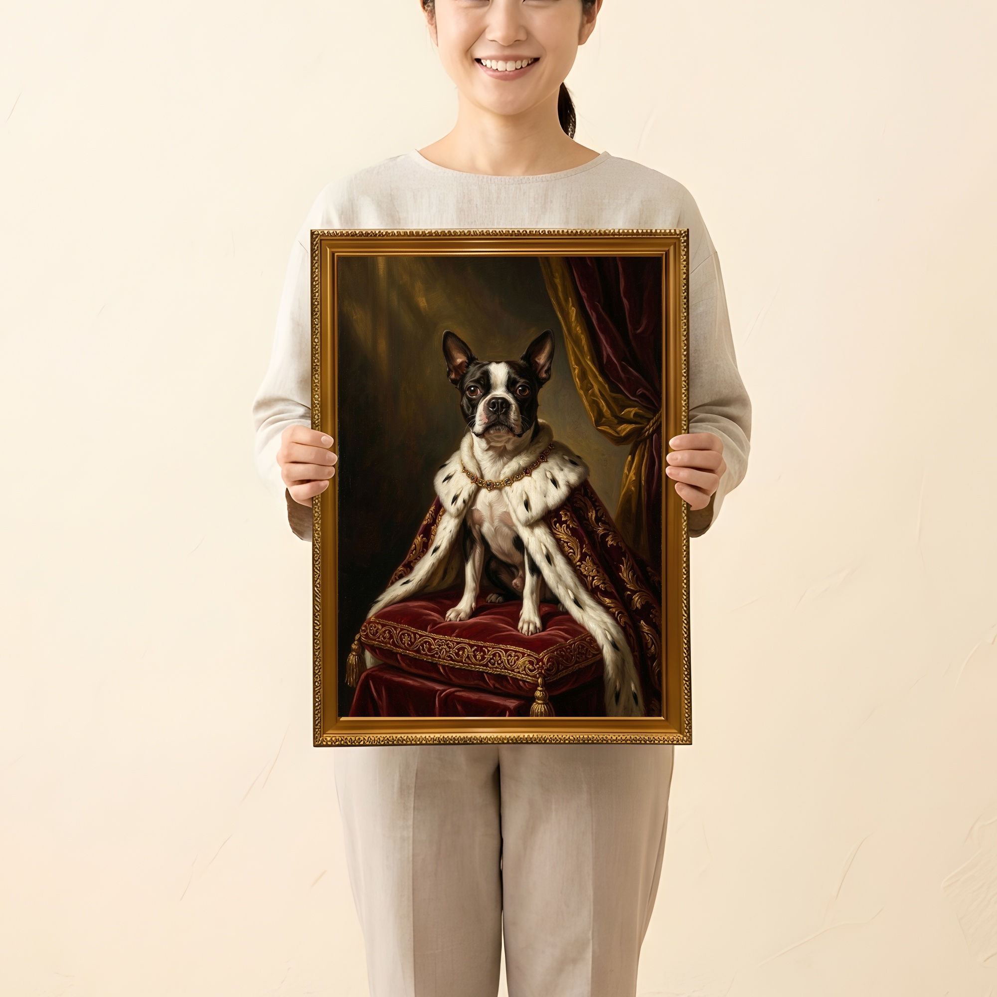 ボストンテリアのルネサンス肖像画額装プリント（A3サイズ）（2枚目）