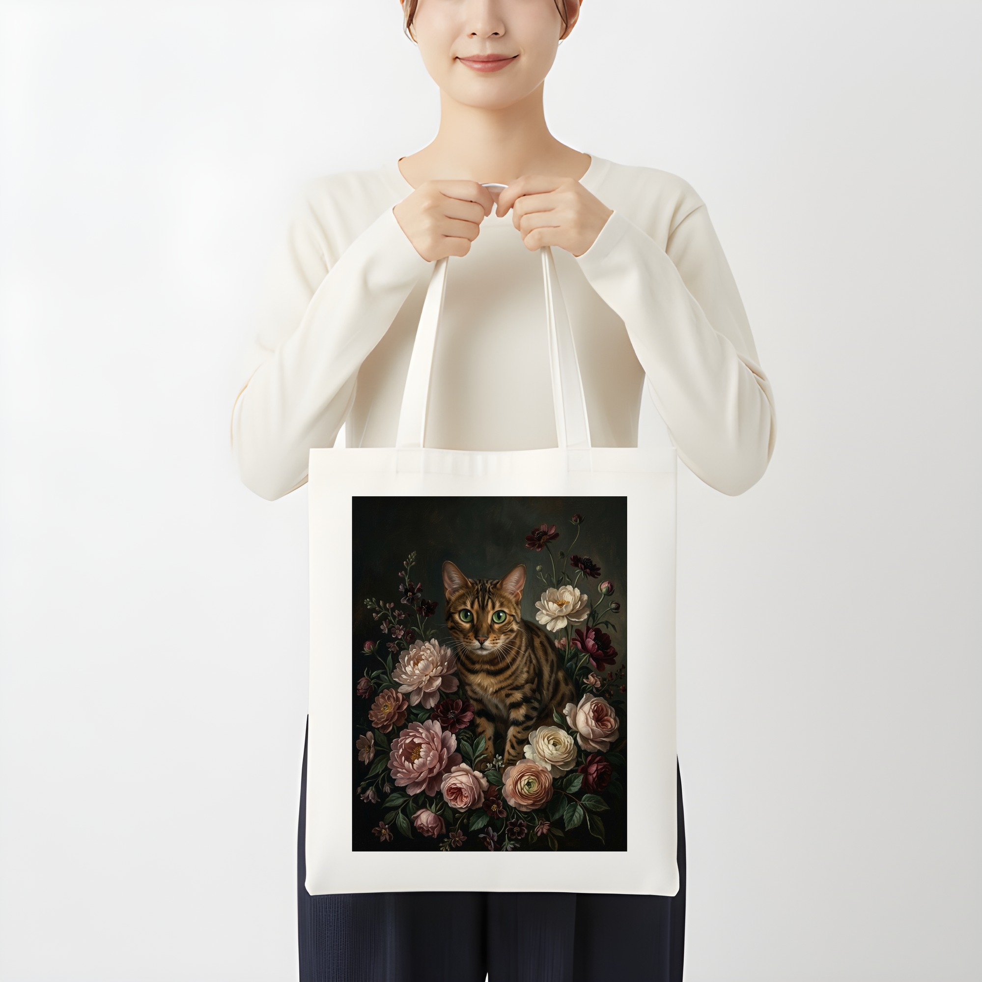 ベンガルの花の油絵風アート花柄トートバッグ(3枚目)