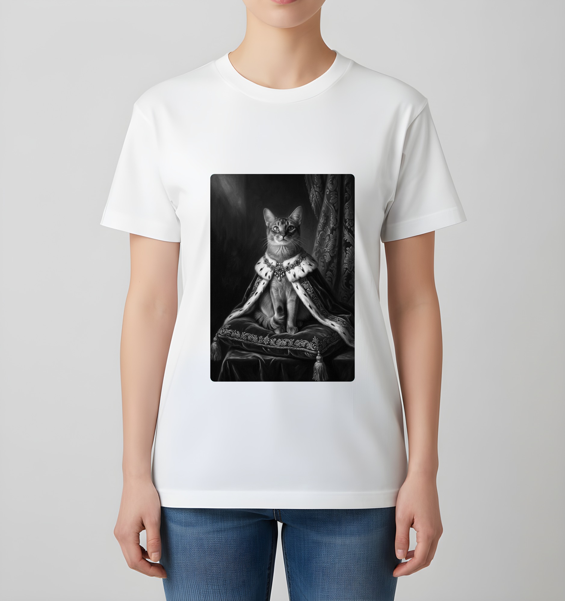 ソマリのルネサンス肖像画Tシャツ(ホワイト・モノクロプリント・額縁なし)(4枚目)