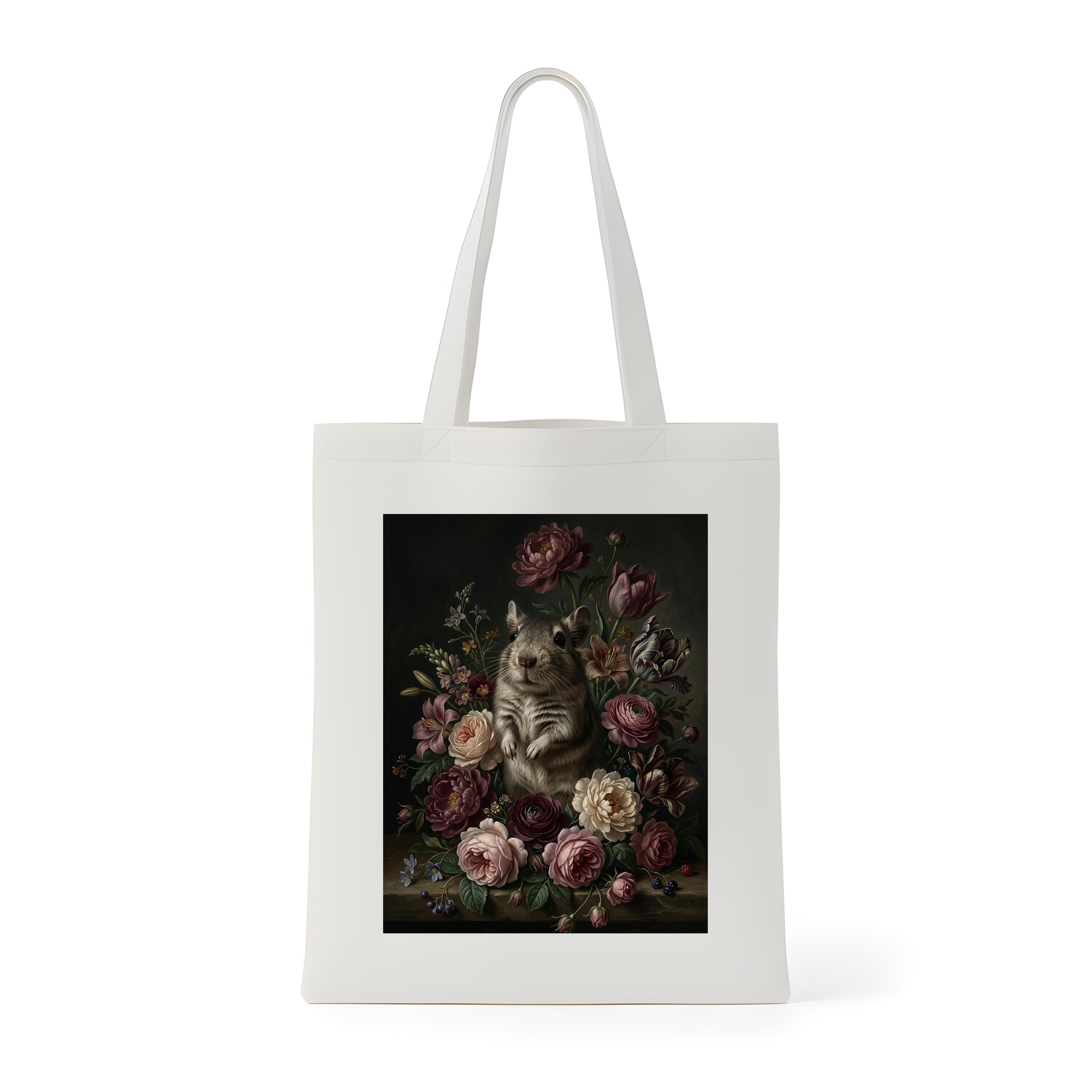 デグーの花の油絵風アート花柄トートバッグ