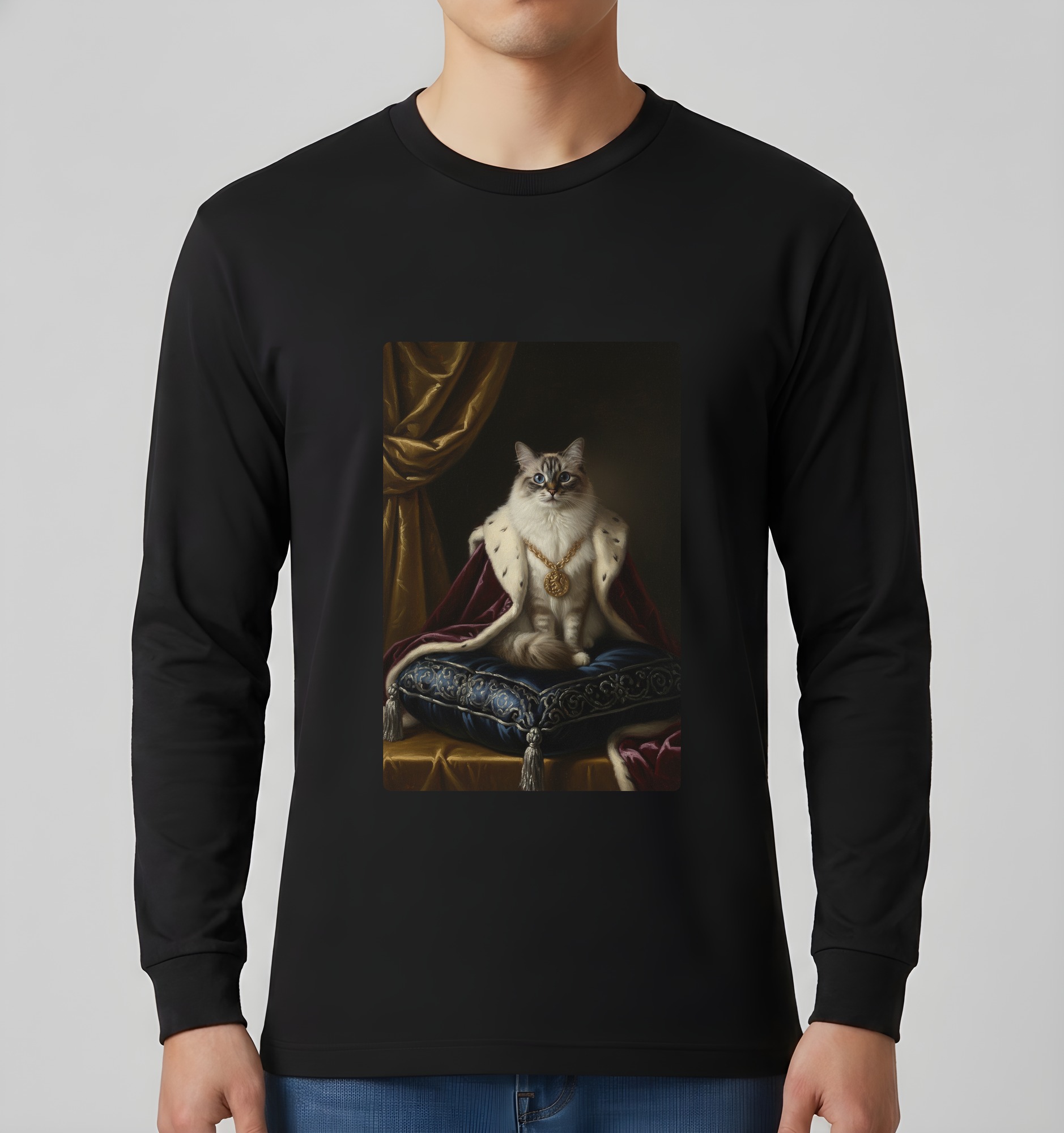 ラグドールのルネサンス肖像画長袖Tシャツ(ブラック)(3枚目)