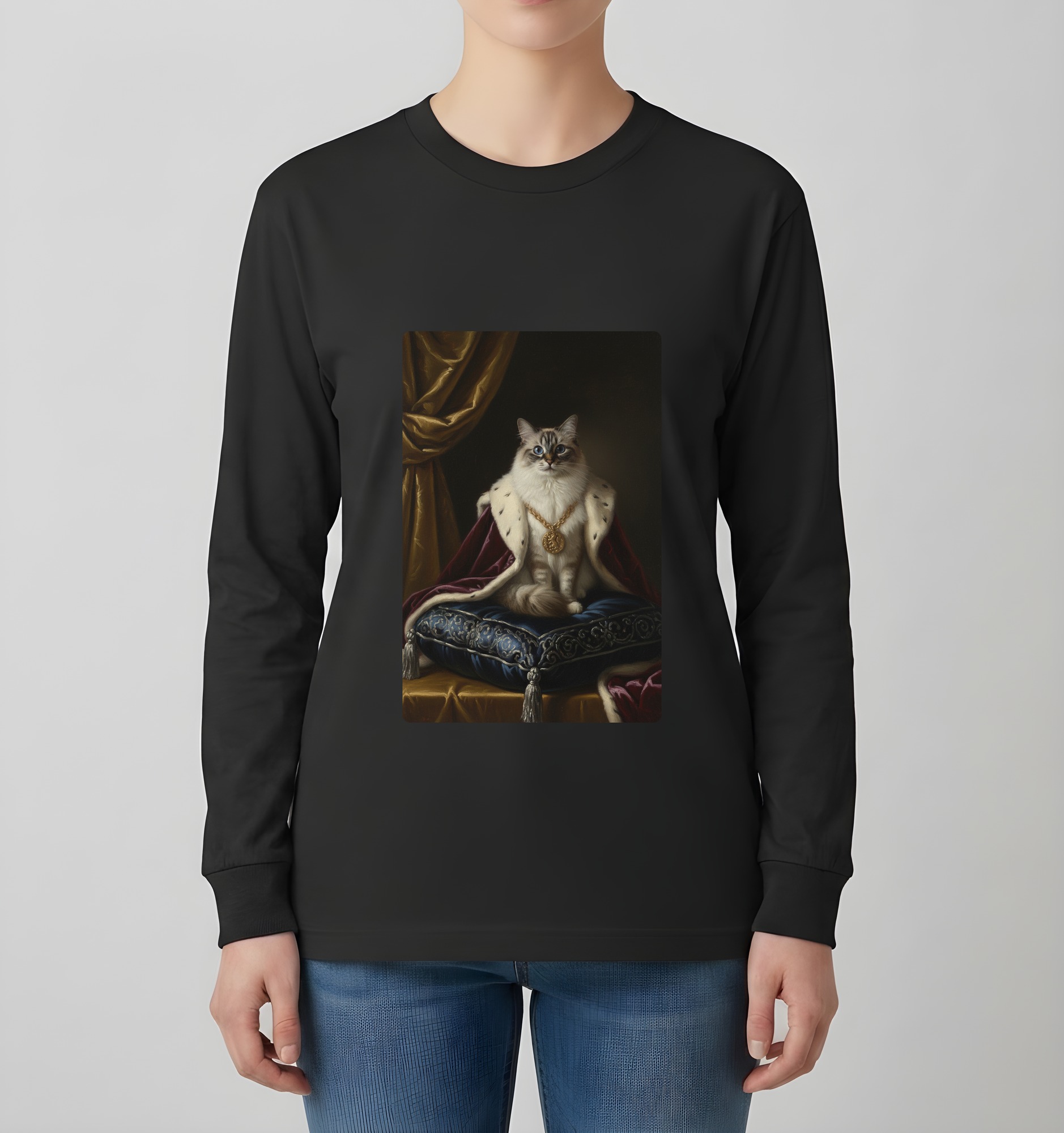 ラグドールのルネサンス肖像画長袖Tシャツ(ブラック)(4枚目)