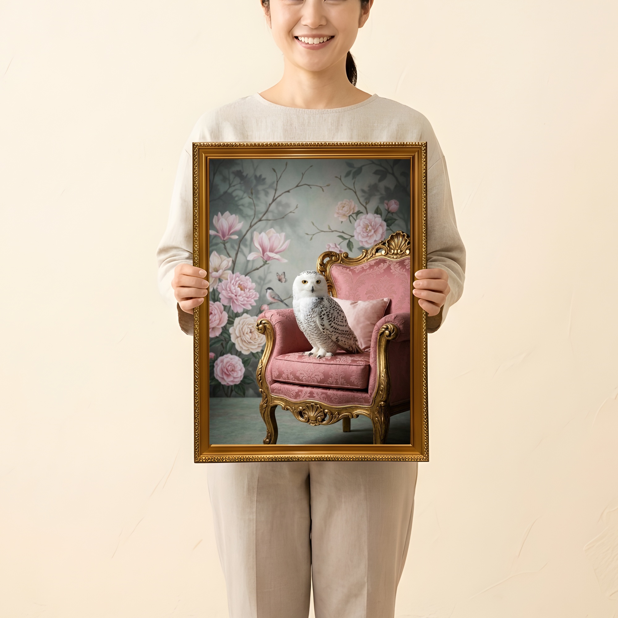 シロフクロウの額装プリント 2枚目