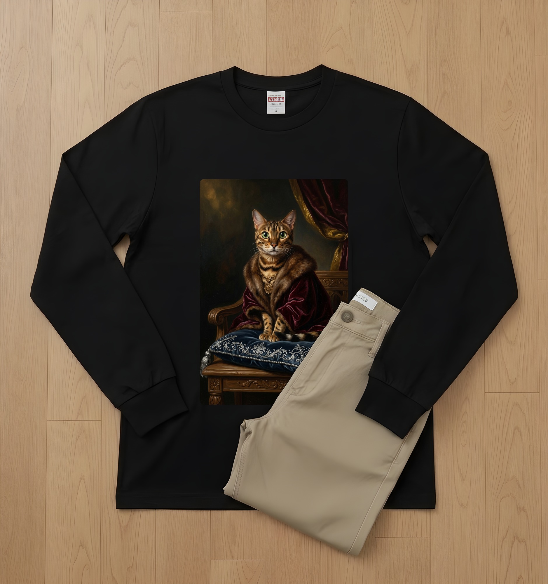 ベンガルのルネサンス肖像画長袖Tシャツ(ブラック)(2枚目)