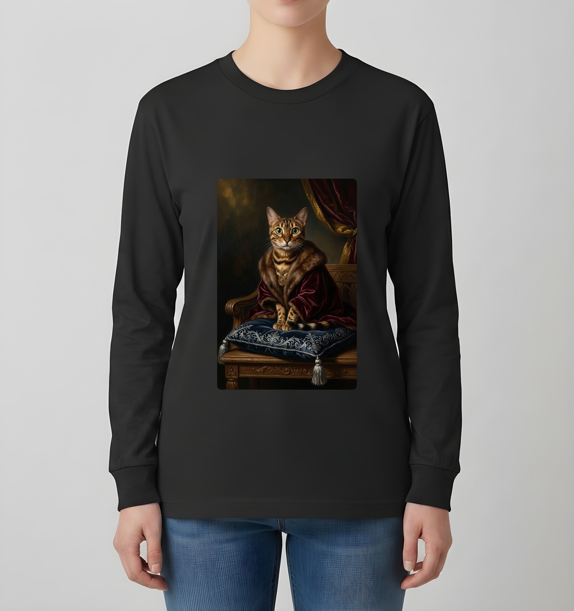ベンガルのルネサンス肖像画長袖Tシャツ(ブラック)(4枚目)
