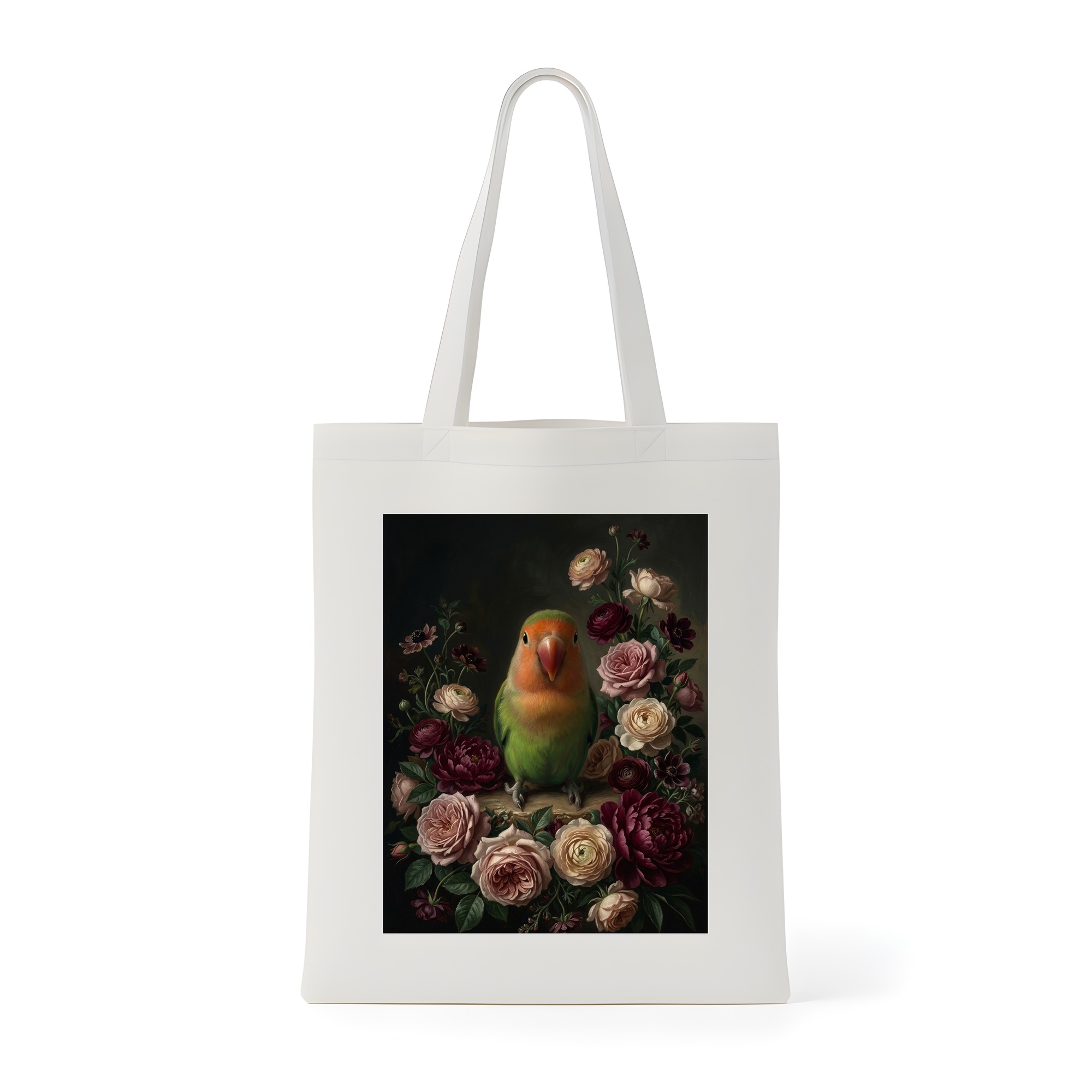 コザクラインコの花の油絵風アート花柄トートバッグ